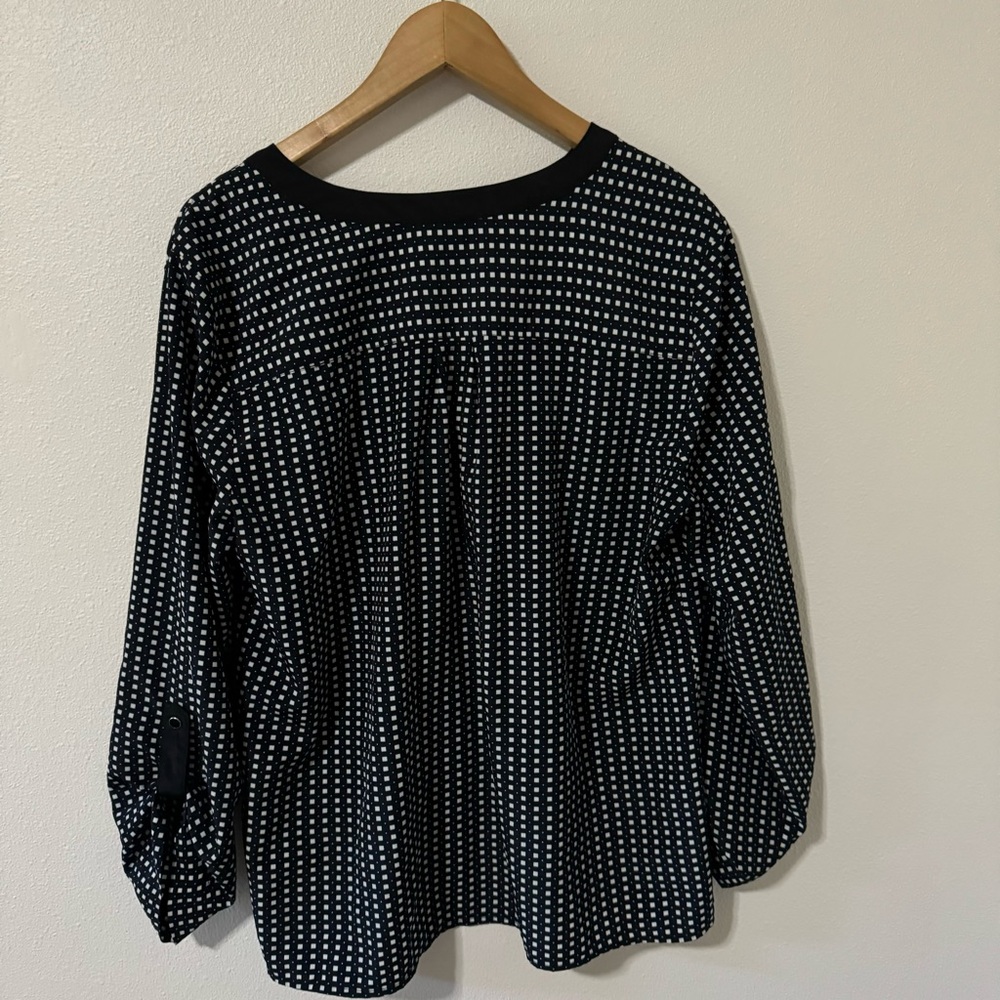 Notations Geometric Square Print Blouse Button Fr… - image 2